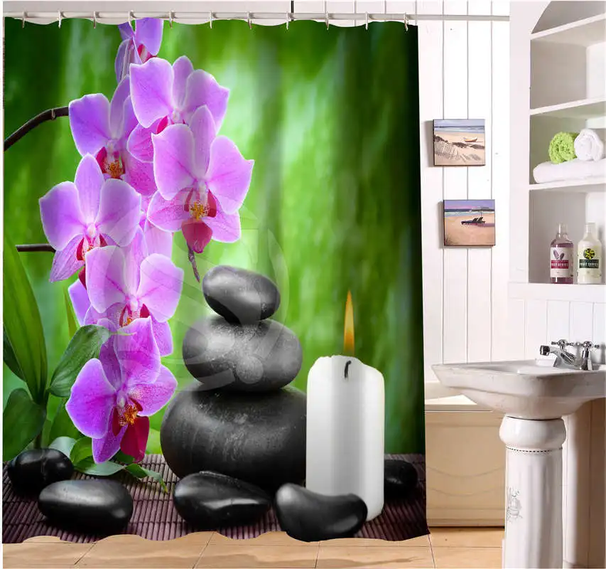 CHARMHOME WJY504K4 Custom Spa zen stones flowers bamboo Fabric Modern Shower Curtain bathroom Waterproof | Дом и сад