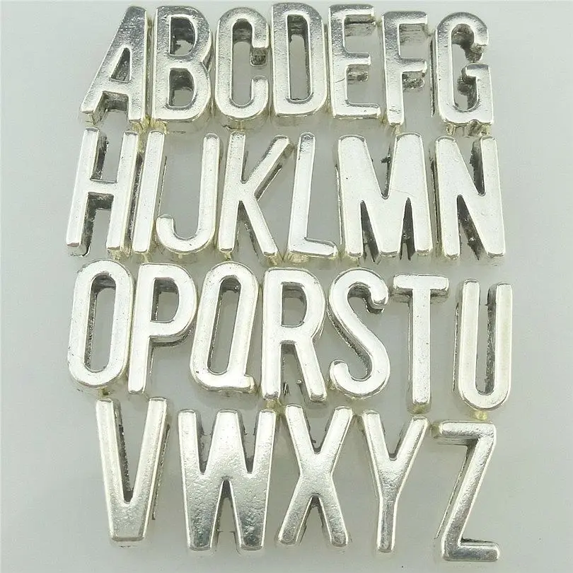 Vintage Silver Tone 26 шт. скользящие буквы подвески A-Z Алфавит скользящие бусины шармы хранитель для сетки Хранитель браслет DIY Аксессуары для изготовления - Окраска металла: Vintage Silver Tone