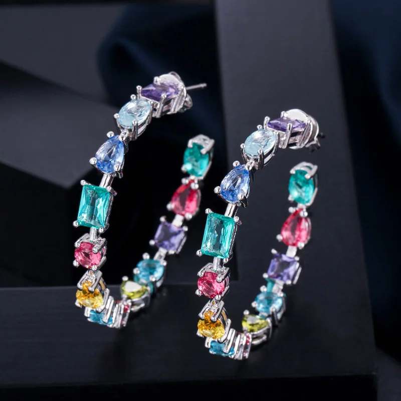 Женские круглые серьги BeaQueen винтажные кольца разных цветов с разноцветными