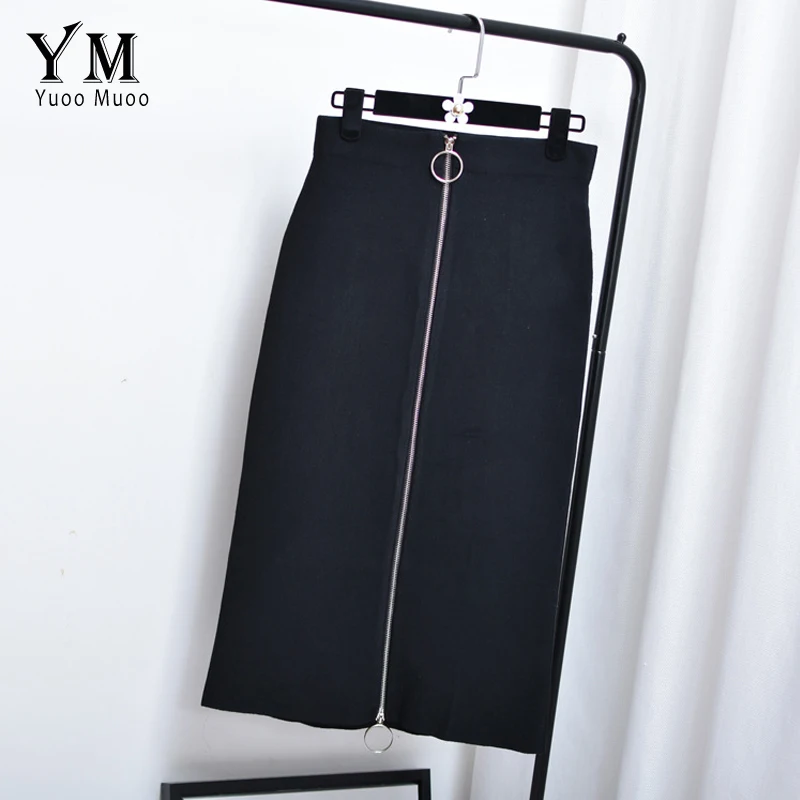 YuooMuoo новая юбка офисная с высокой талией Женская Осенняя трикотажная черная пуш