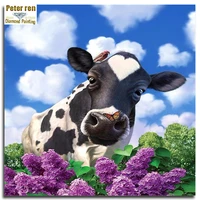 peter ren diamond square painting kit cow lilac diy diamond embroidery full layout 3d icons mosaic paintings home decor blue sky