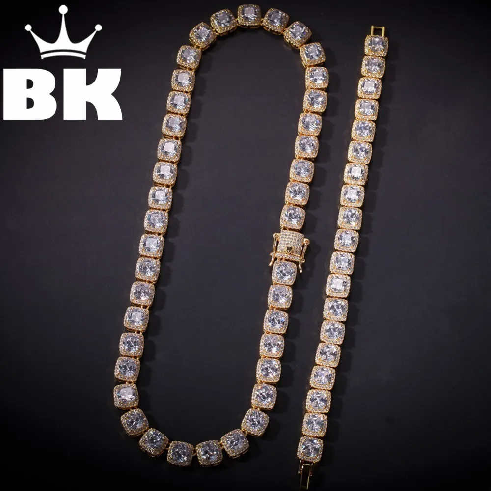 Набор цепочек и браслетов BLING KING с квадратным фианитом набор из 10 мм цепи браслета