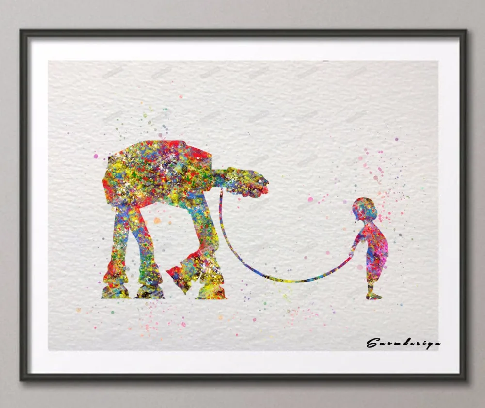 DIY Rikivity Robot with girl canvas painting wall art poster prints pictures Home Decoration Kids Bedroom sticker Christmas | Дом и сад