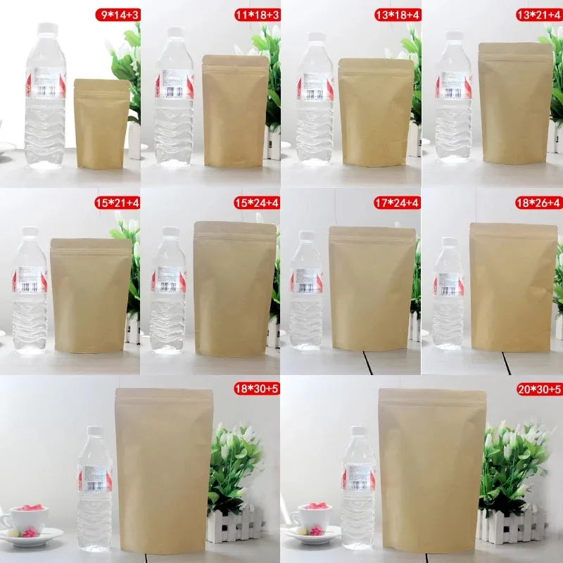 100 шт крафт бумаги Ziplock мешок стоьте вверх майларовая фольга упаковывая высокий