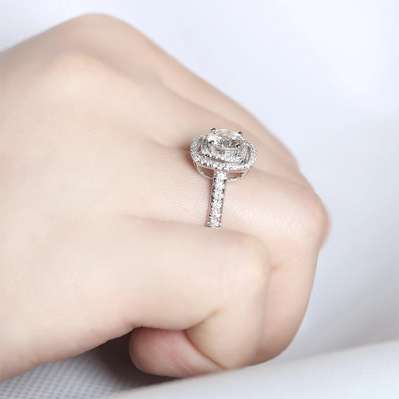 Женское Обручальное Кольцо TransGems Double Halo розовое золото 14 к 585 пробы 1ct | Украшения и