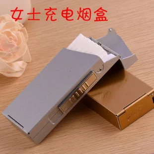 with lighter silver Металлическая Женская тонкая сигарета чехол ветрозащитная электронная сигарета зажигалка с перезаряжаемой USB зажигалкой DH7710 - Цвет: with lighter silver