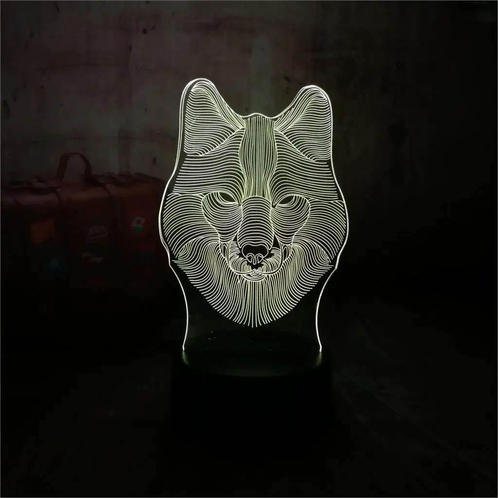 Крутая 3D Светодиодная настольная лампа с изображением зверя волка USB 7 цветов