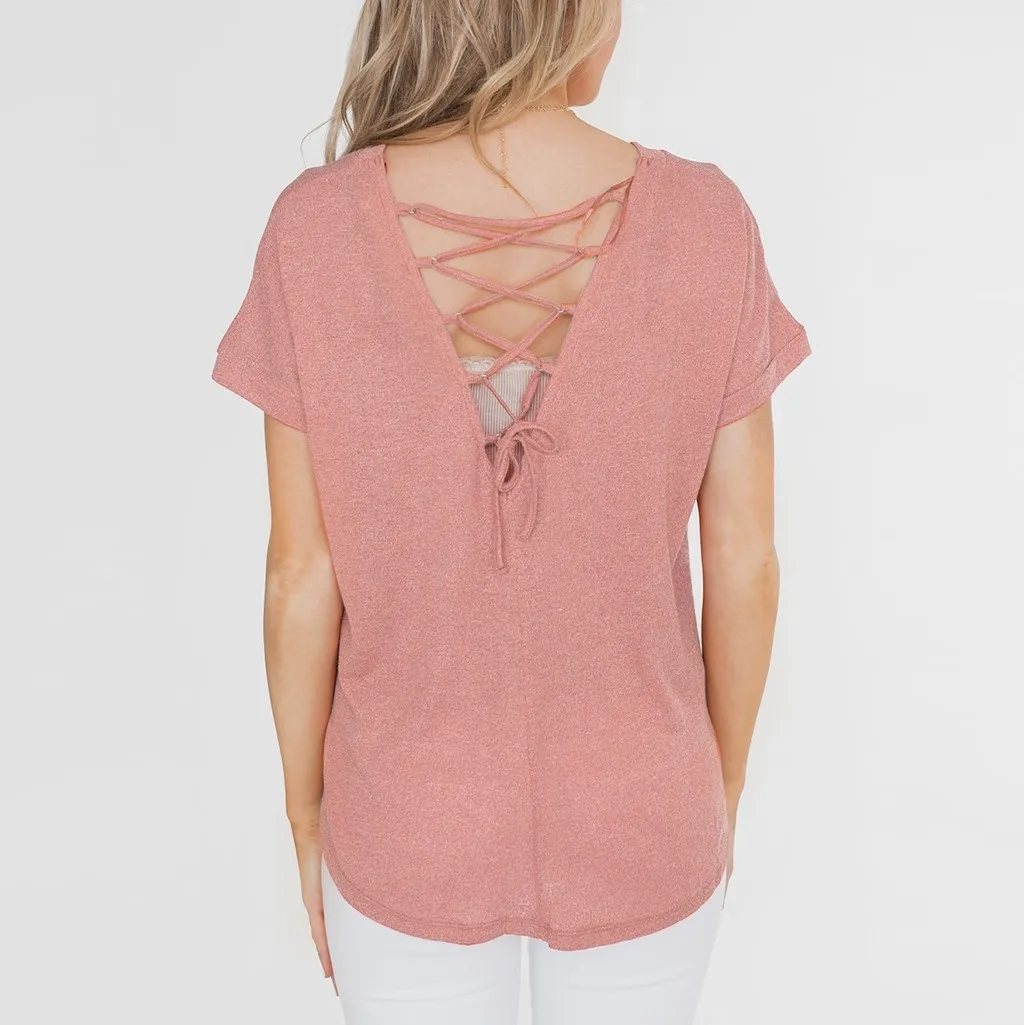 Модная Однотонная рубашка с v образным вырезом Женская летняя сексуальная