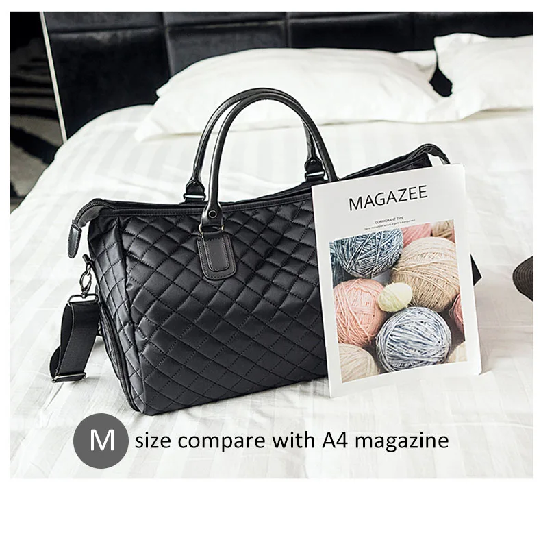 Diamond Lattice Gym Shoe Bags Sport Bag for Women Fitness Over the Shoulder Travel Luggage Bag Handbags Male Nylon Black XA745WD