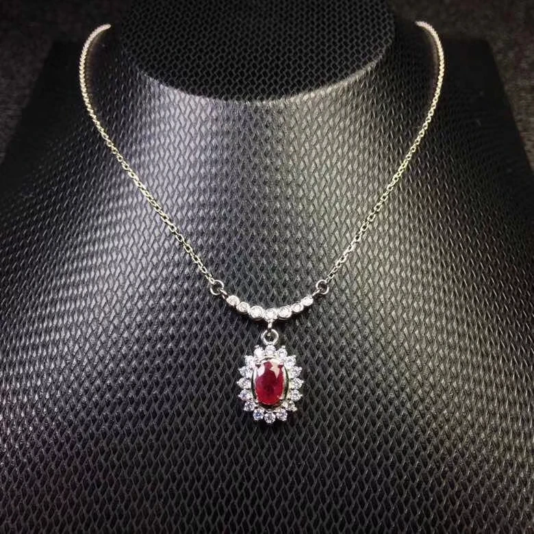 

natural red ruby gem Elegant Lovable round Diana necklace natural gemstone pendant necklace S925 silver girl party gift jewelery