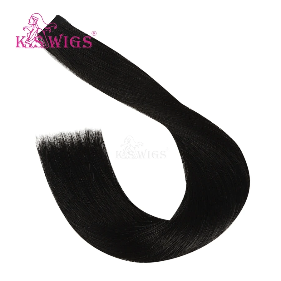 # 1B K.S парики Роскошные ленты в Remy человеческие волосы прямые сложенные пополам волосы кожа Уток Бесшовные человеческие волосы для наращивания 20 ''50 г - Цвет: # 1B