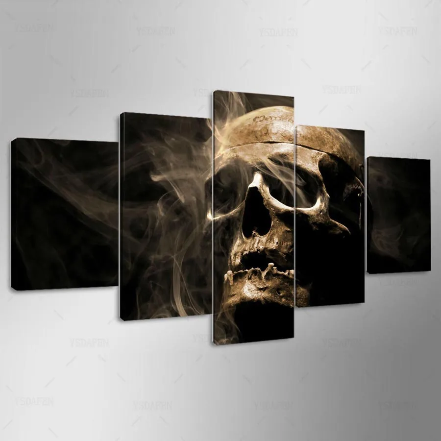 YSDAFEN Canvas Stijl Muur Foto 5 Panel Schedel Landschap Voor Woonkamer Moderne Decoratie Frame work kn-1177 | Дом и сад