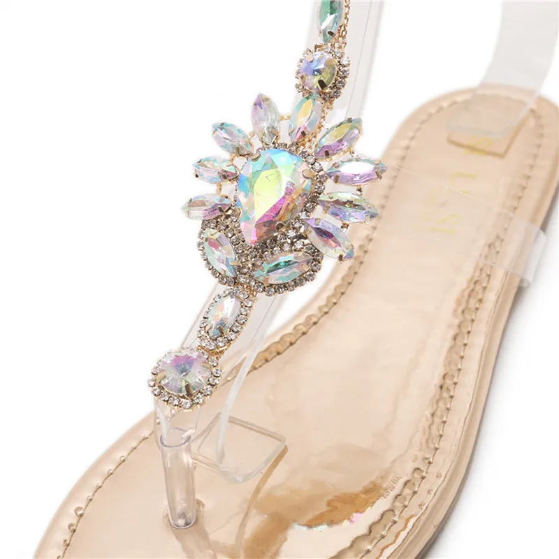 

2019 Summer Shoes Woman Sandals Women Rhinestones Chains Flat Sandals Thong Crystal Flip Flops Sandals Gladiator Sandals Quality