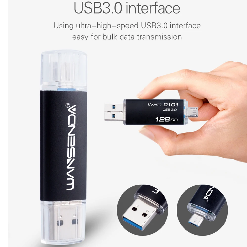 WANSENDA OTG флеш-накопитель USB 3 0 64 ГБ и 128 Гб 32 GB 16 флешки 8 USB3.0 Pen Drive 2 в 1 Высокая