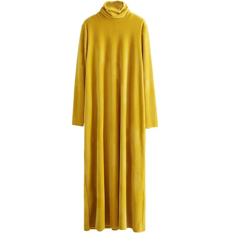 yellow dress TWOTWINSTYLE винтажное бархатное желтое платье, женское свободное платье с высоким воротом и длинным рукавом, свободные платья для женщин, осенняя мода, новинка - Цвет: yellow dress