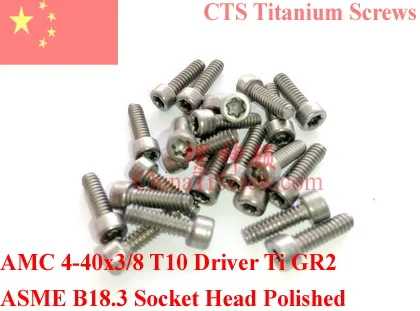 

Titanium screws 4-40x3/8 Torx T10 Driver Socket Head Ti GR2 Polished 50 pcs