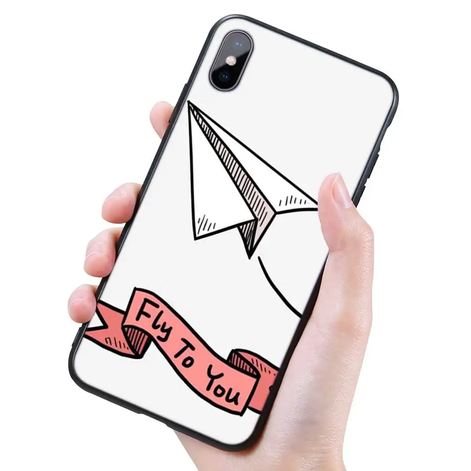 Силиконовый черный чехол для iPhone 11 Pro XR X XS MAX 7 8 6 6S Plus 5 5S SE 5C 7Plus 8Plus чехол для телефона для путешествий по миру бумажный самолет