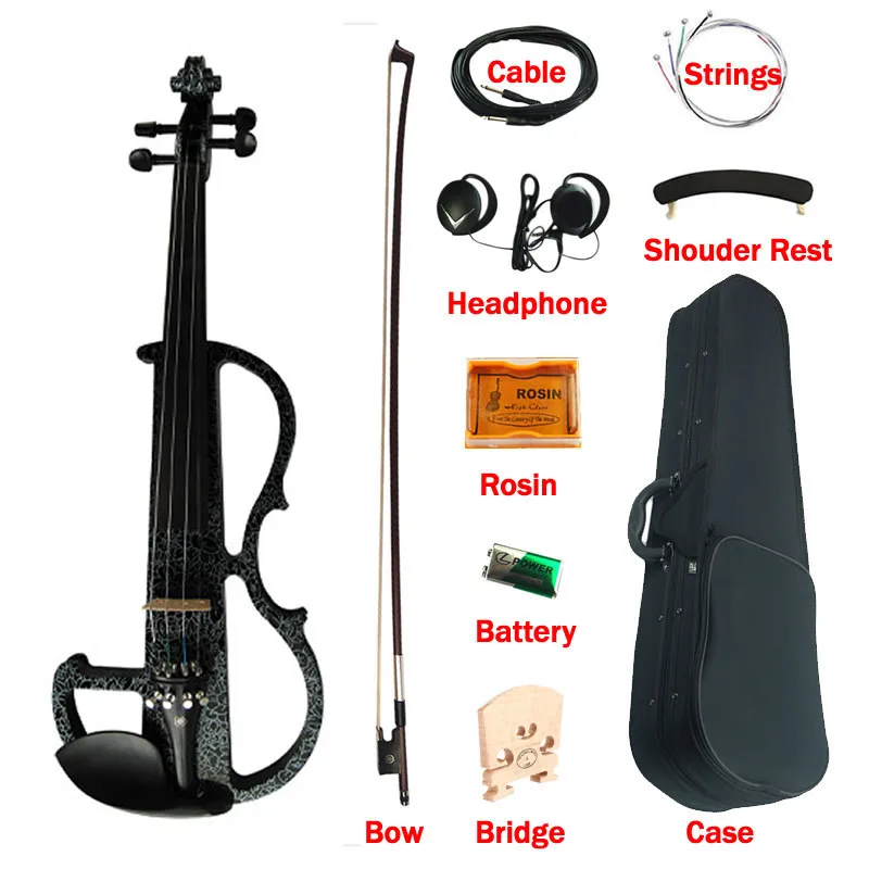 

Усовершенствованная электрическая скрипка черного цвета из массива дерева черное дерево фитинги для скрипки 4/4 Музыкальные инструменты с ...