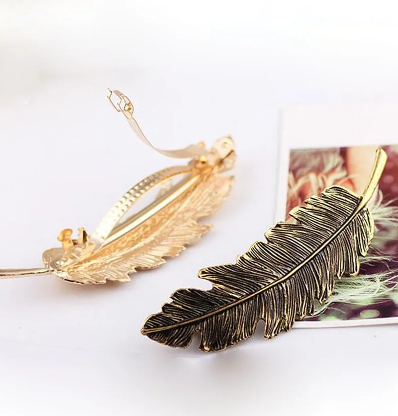 Женская Очаровательная металлическая большая заколка для волос в виде листьев