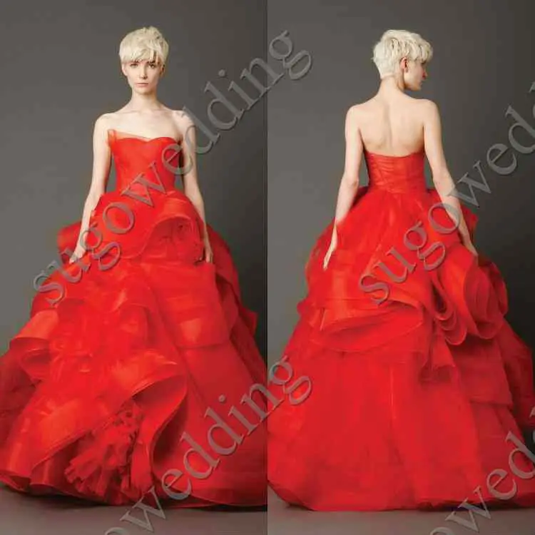 Fashion red sweetheart ball gown wedding party dresses/gowns organza with pleat tiered free shipping | Свадьбы и торжества