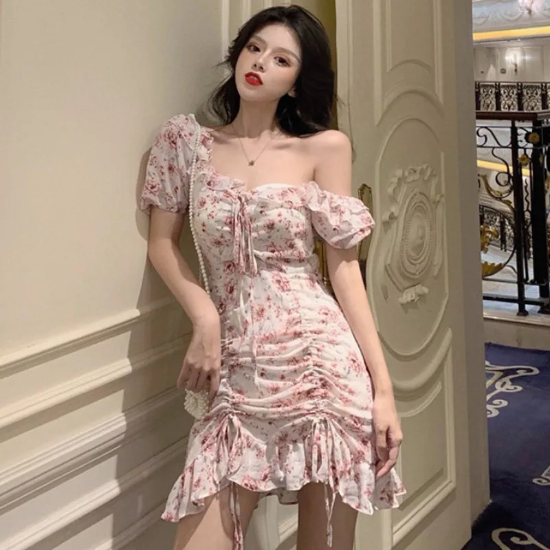 Женское платье Lychee в стиле ретро с цветочным принтом треугольным вырезом