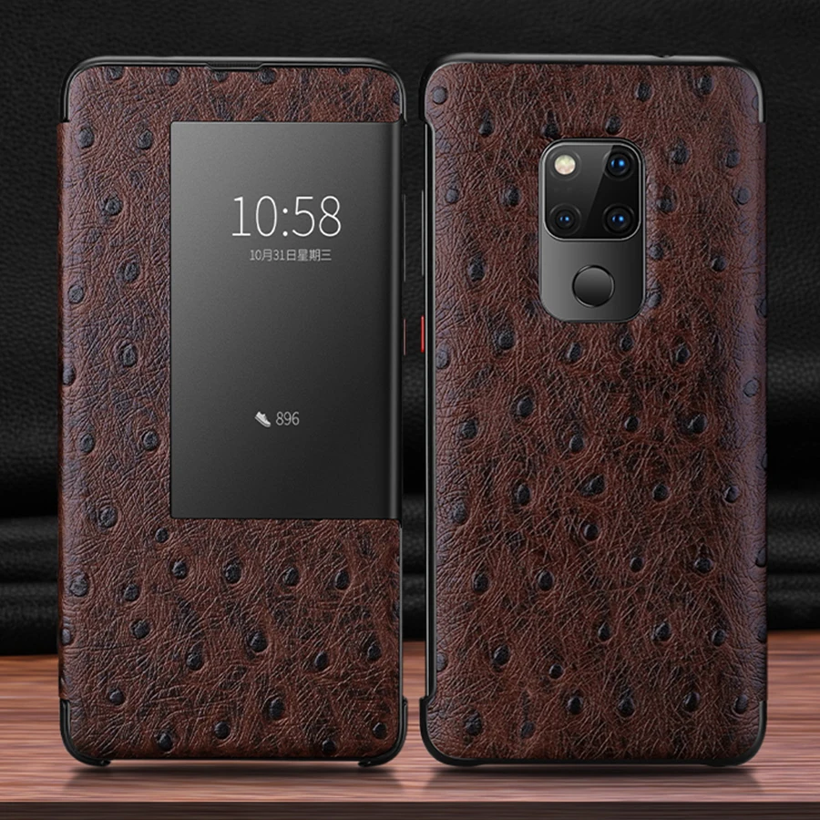 Смарт-чехол P30pro с окошком для сенсорного экрана для huawei P30 mate 20 10 P20 Pro Роскошный чехол из натуральной кожи с узором страуса