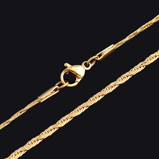 Gold Color Новое поступление, ширина 2 мм, нержавеющая сталь, плоская цепочка для мужчин и женщин, высокое качество,, доступно четыре цвета - Окраска металла: Gold Color