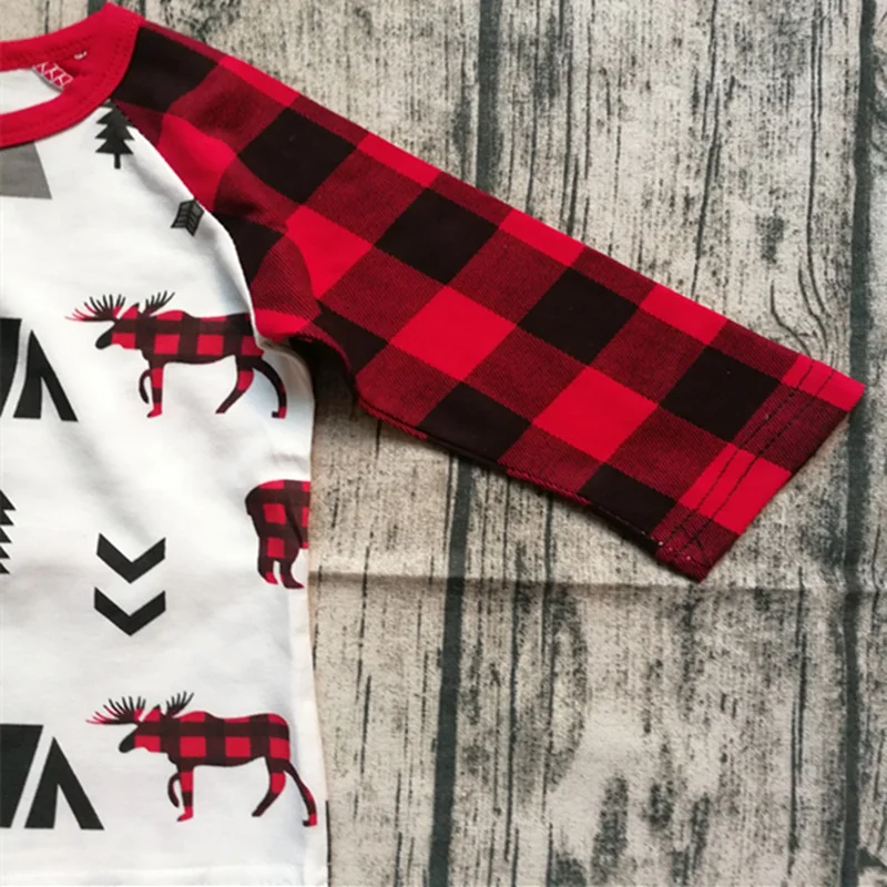 Рождественские детские топы с принтом лося детская красная черная сетчатая