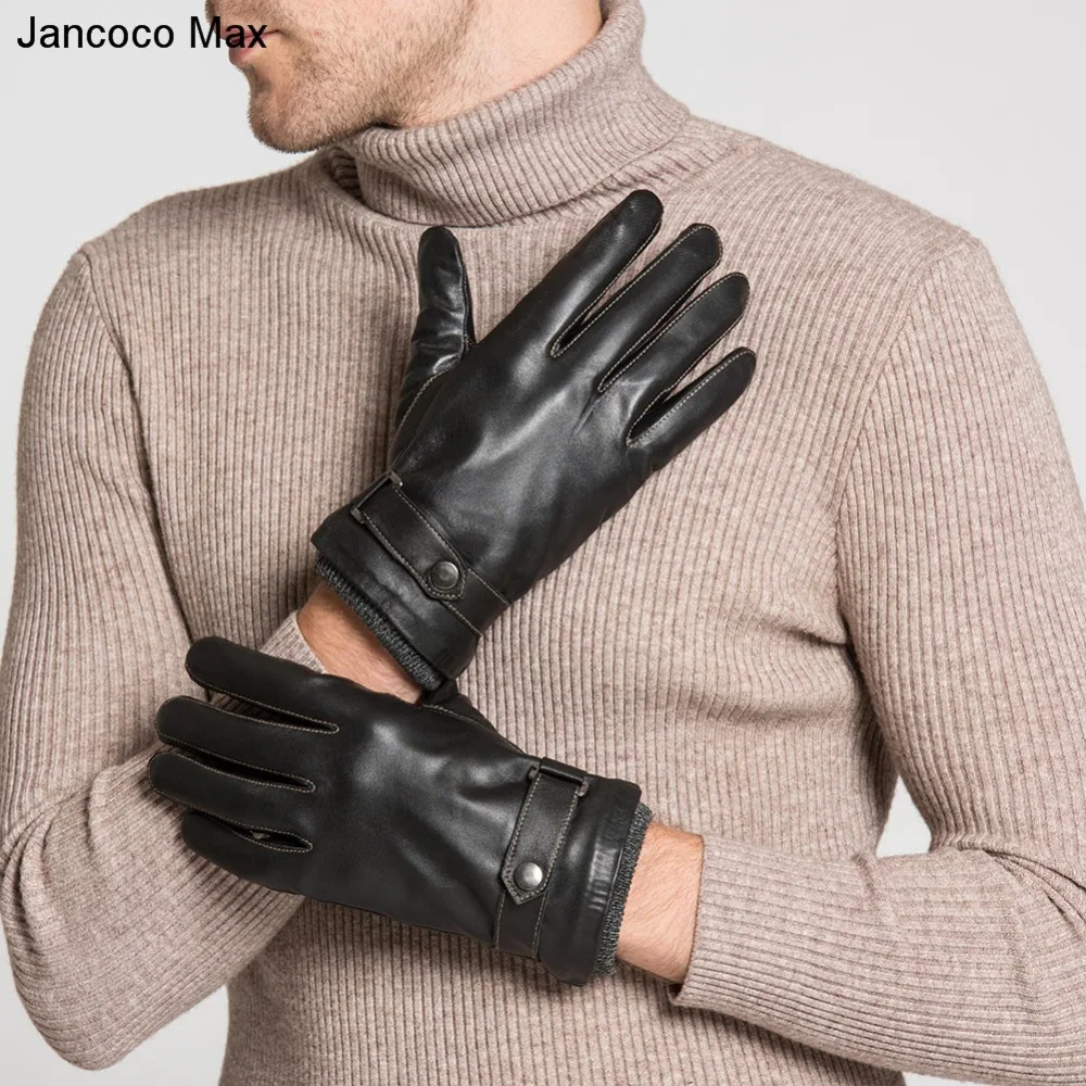 Jancoco Max новые зимние высококачественные перчатки из овечьей кожи мужские все ручной работы черные и коричневые варежки S2060