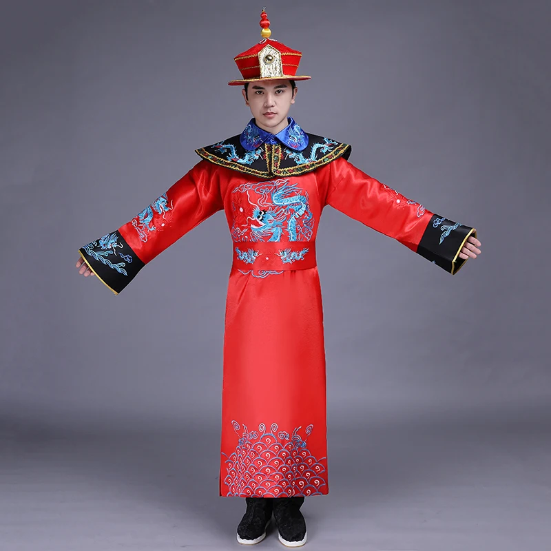 Китайская Династия Цин мужская одежда с блестками вышитый наряд императора