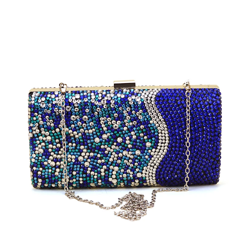 Синие официальные туфли Стразы с клатчем на высоком каблуке кристаллами шпильке