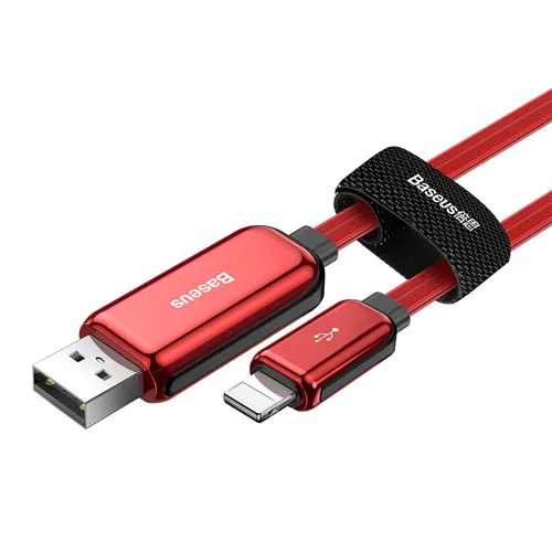 Baseus Testos светодиодный usb-кабель для зарядки и передачи данных с подсветкой для iPhone 8, 7, 6 Plus, X, iPad, 1 м, 2,4 А, шнур для быстрой зарядки - Цвет: Красный