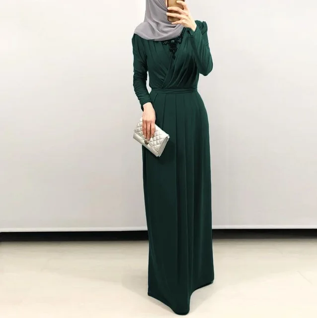 as picture shlow Плиссированное мусульманское платье Абая халат Дубай хиджаб/кафтан абайя s для женщин джайлбаб Рамадан кафтан Marocain Турецкая Elbise Исламская одежда - Цвет: as picture shlow
