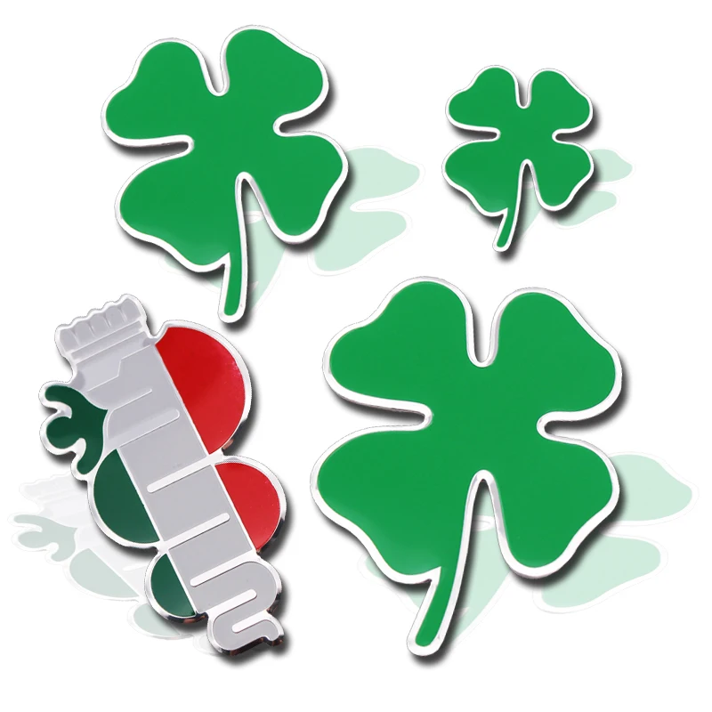 

Green Clover Day Badge FOR Alfa Romeo Four Leaf Clover Aluminum Sticker Car Styling Emblem Sticker Love Healty Lucky Symbol