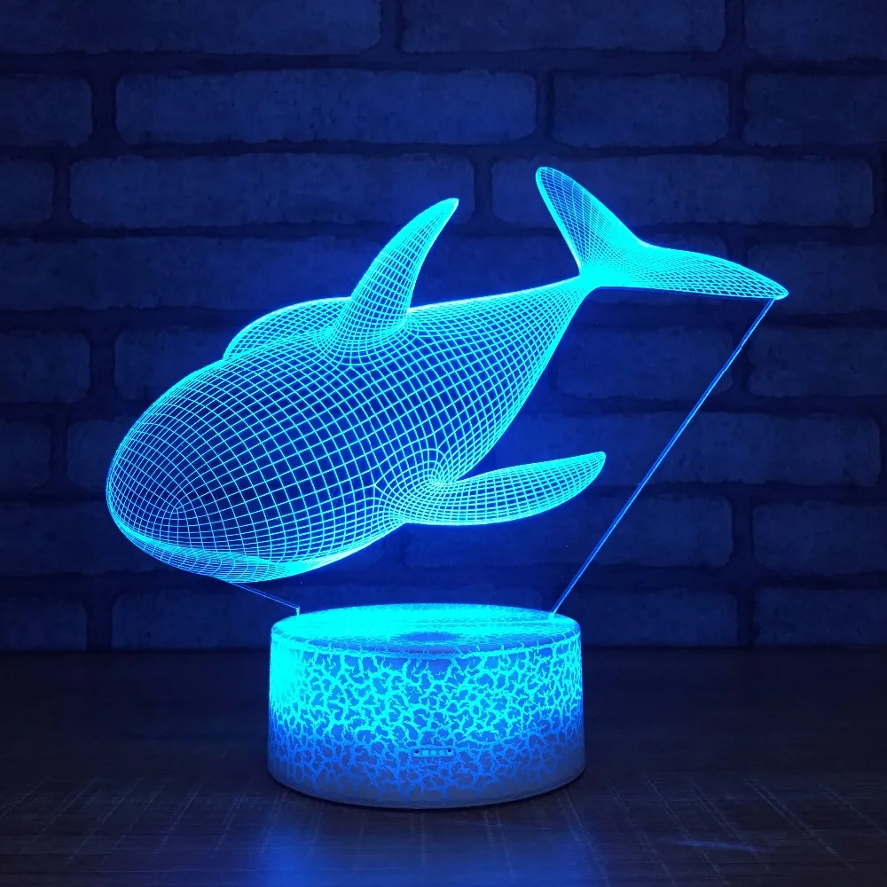 Светильник в виде милых животных 7 цветов 3d-лампа Кита светодиодная настольная
