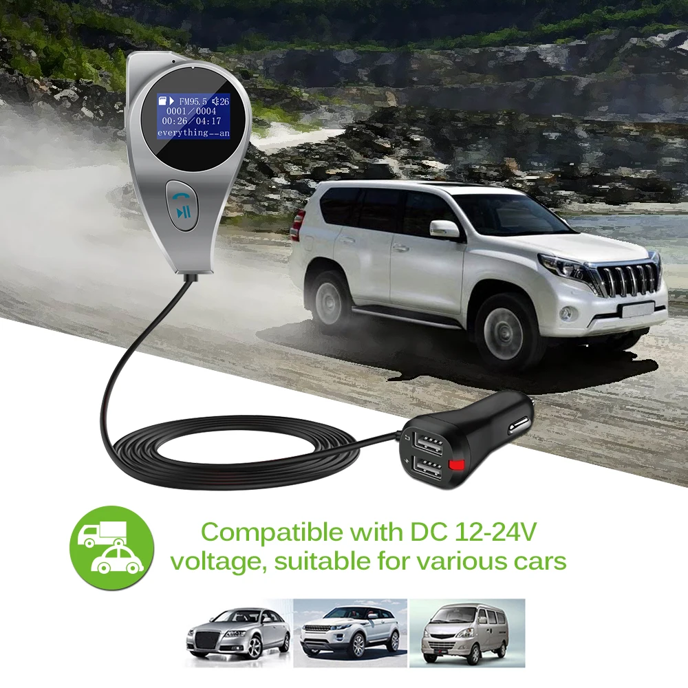 Aozbz Bluetooth автомобильный набор, свободные руки, mp3 музыкальный плеер FM передатчик модулятор 2.1A устройство для автомобиля с двумя портами USB Зарядное устройство Поддержка, u-диск, tf-карта, DC 12 V/24 V