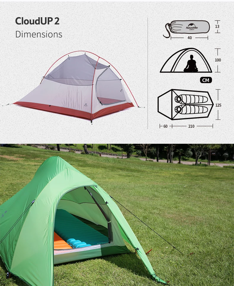 Naturehike Cloud Up 2 человек Сверхлегкий Палатка для кемпинга лучшее оборудование для кемпинга новая версия