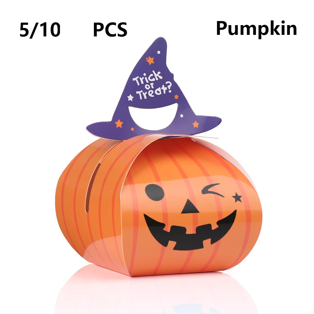 Pumpkin 5/10 шт счастливый Хэллоуин Тыква призрак коробка для торта и конфет Подарочная сумка любимые вечерние принадлежности бумажные коробки для конфет украшение дома - Цвет: Pumpkin