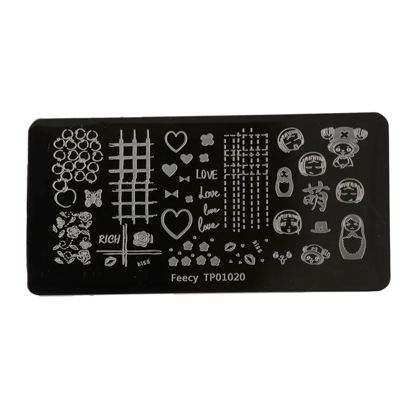 Feecy TP01020 Пластины для штамповки ногтей 6*12 см шаблоны для ногтей DIY Нержавеющая Сталь Штамп маникюрный трафарет Инструменты дизайн ногтей штамп Шаблоны - Цвет: Feecy TP01020