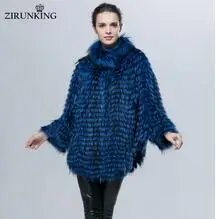 ZIRUNKING осень зима модная женская куртка с рукавами «летучая мышь» из натуральной чернобурки пальто с мехом в полоску стиль ZC1623 - Цвет: Синий