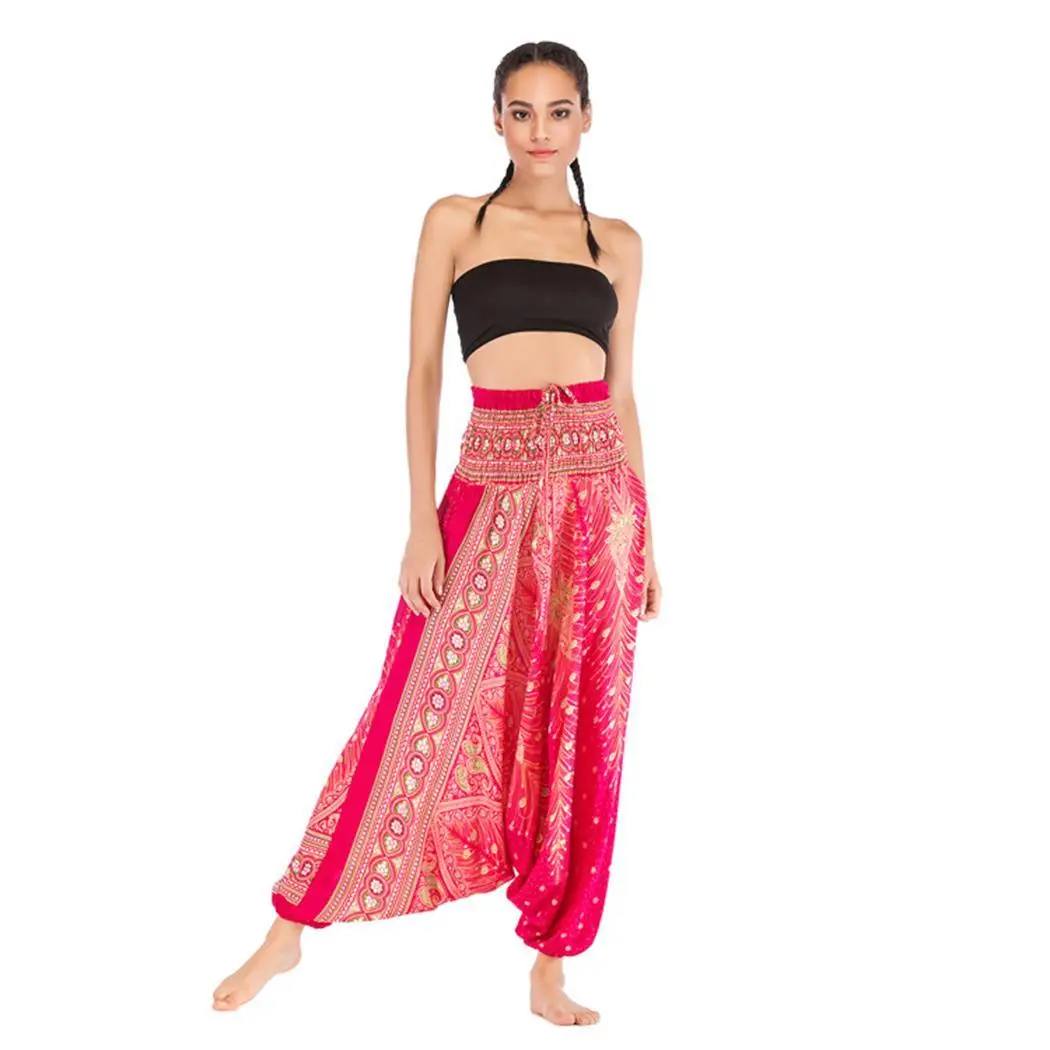 Women Casual Big Crotch Yoga Pants None Loose Long High Waist Sport Print Elastic Jumpsuit | Спорт и развлечения