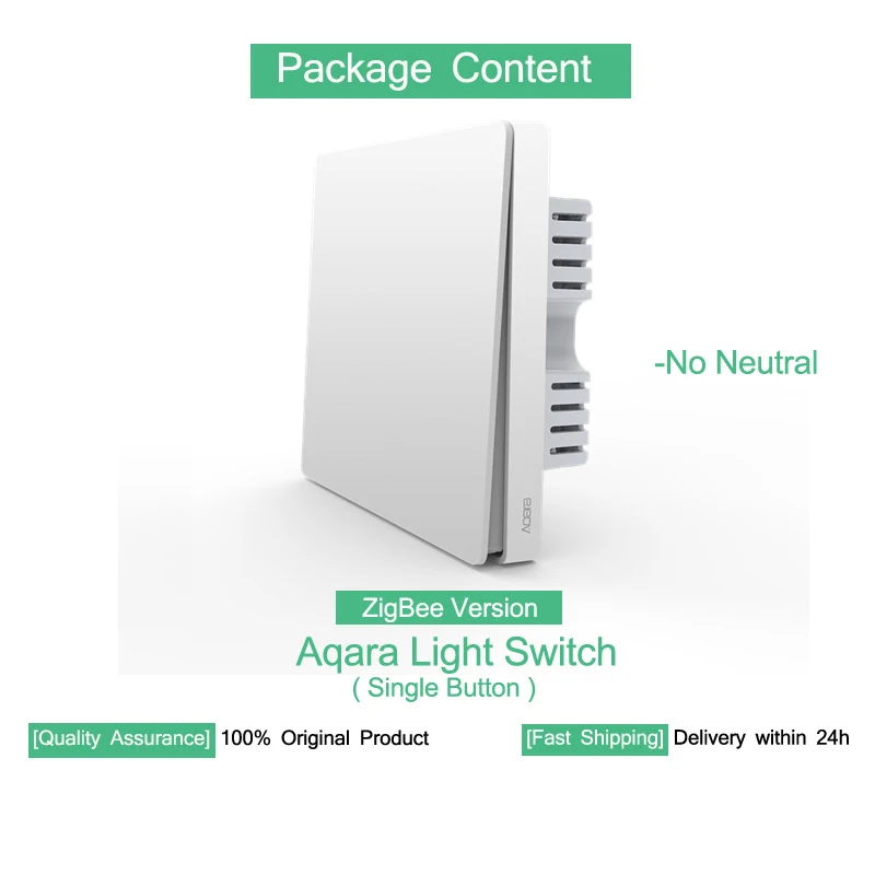 Настенный светильник Aqara, переключатель для дома ZigBee, нейтральная версия, одинарная двойная кнопка, ключ для Xiaomi mi, приложение для умного дома mi JIA Gateway Hub - Цвет: No Neutral 1 Button