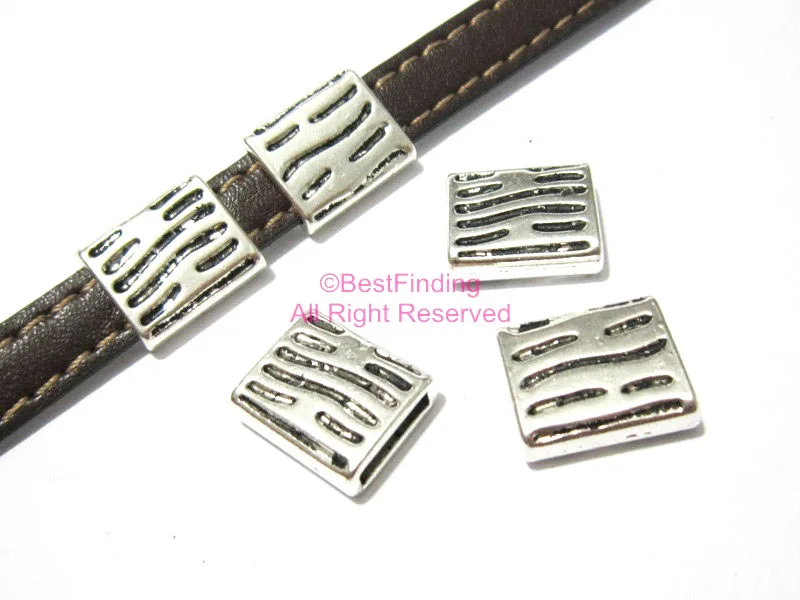 

Hammered rectangle slider 10x2mm Flat leather findings -FF45