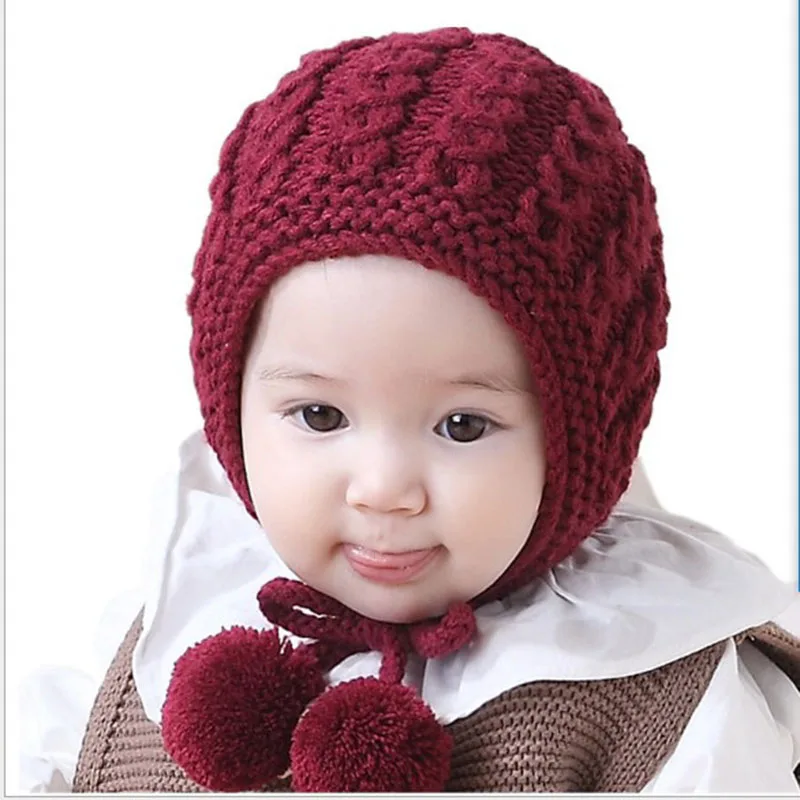 New winter children's hat pure color baby wool knitted lace protectors hats Handmade warm hand | Детская одежда и обувь