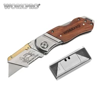 workpro folding knife pipe cutter pocket knife wood handle knife with 1020pcs blades