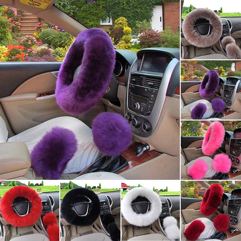 Комплект из 3 предметов длинный плюшевый теплый чехол на руль для автомобиля