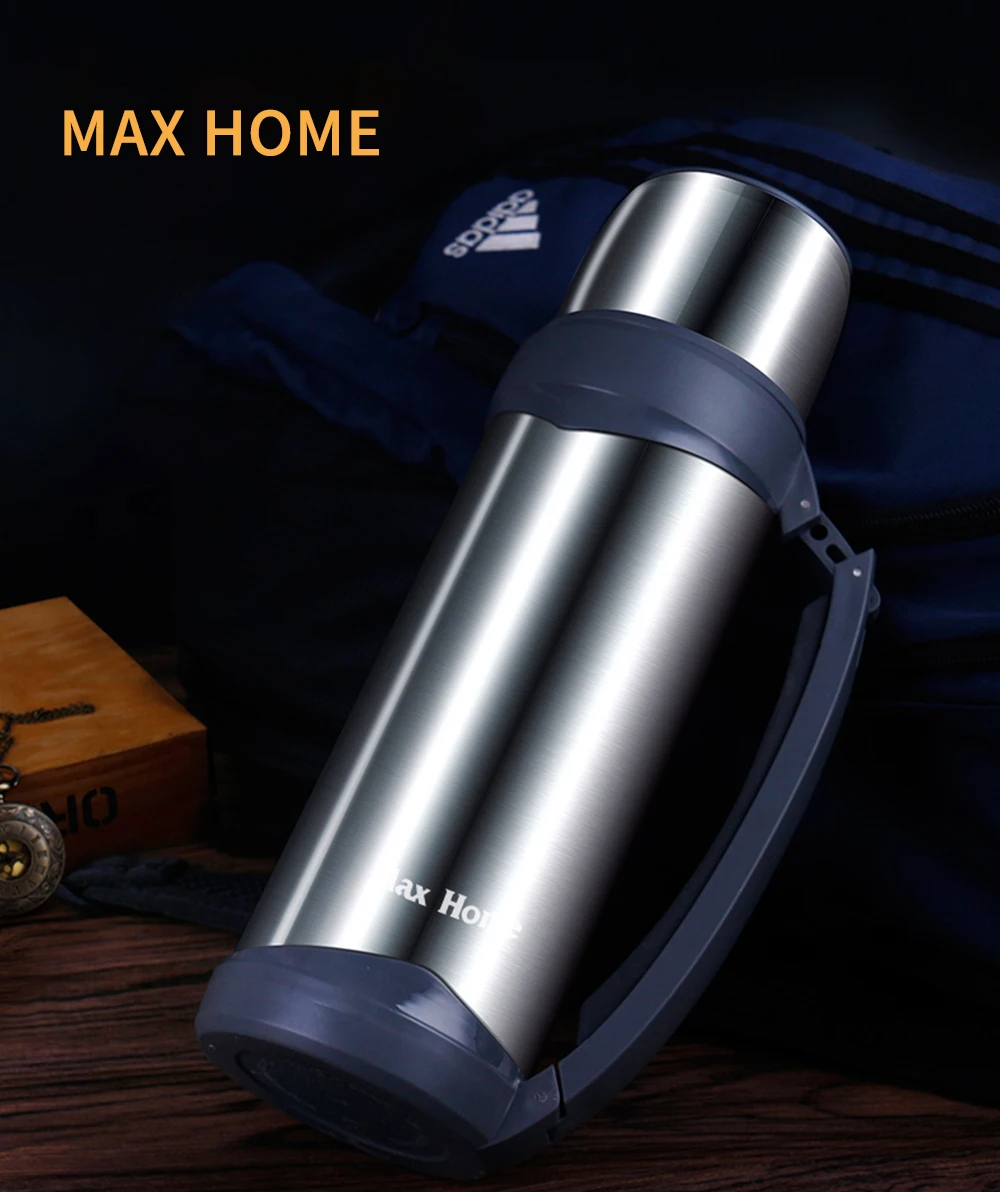 MAX HOME 1050 мл дорожная походная вакуумная колба походный, нержавеющая сталь термос бутылка с регулируемой ручкой и одной чистой щеткой