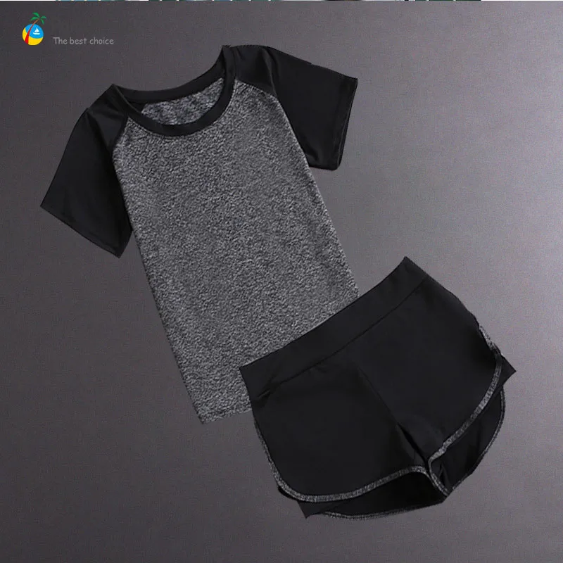 grey two piece short Комплект из пяти предметов для йоги, спортивная одежда для женщин, спортивный бюстгальтер, одежда для фитнеса, спортивный костюм для женщин, женский укороченный топ для тренировок в тренажерном зале - Цвет: grey two piece short