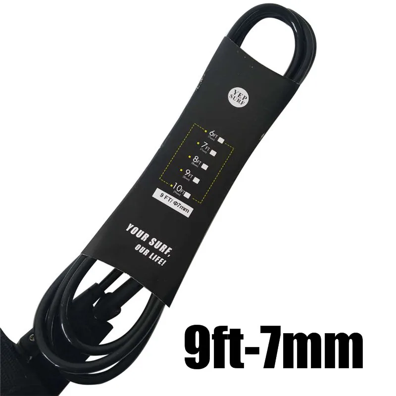 9ft-7mm black Прямой поводок 6 футов, 7 футов, 8 футов, 9 футов 7 мм для серфинга поводок Yep. surf супер сильная тесьма из неопрена Strape - Цвет: 9ft-7mm black