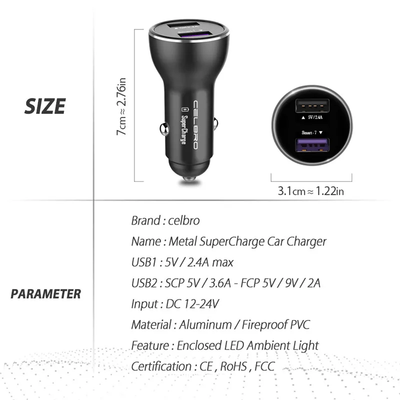 Автомобильное зарядное устройство Supercharge с двумя USB-портами для быстрой зарядки